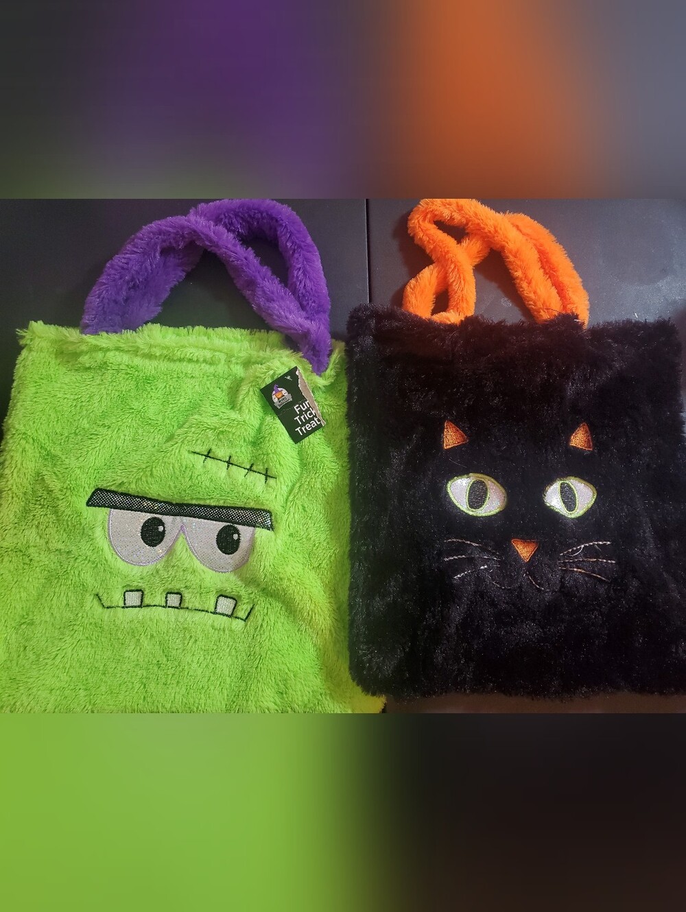 2 Halloween Treat Bag - Green Frankenstein & Black Cat